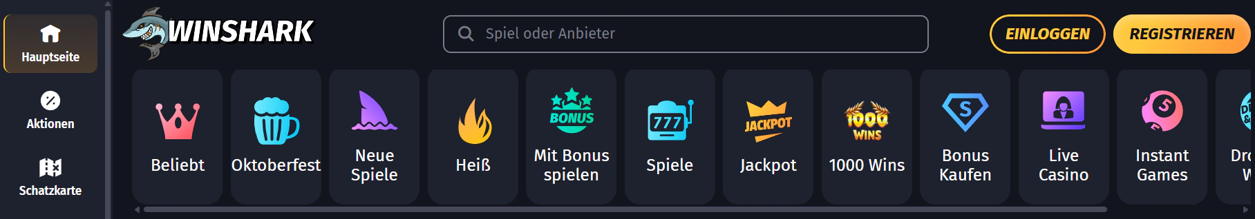 Screenshot der tatsächlichen Anzeige beim Aufruf der Winshark-Website